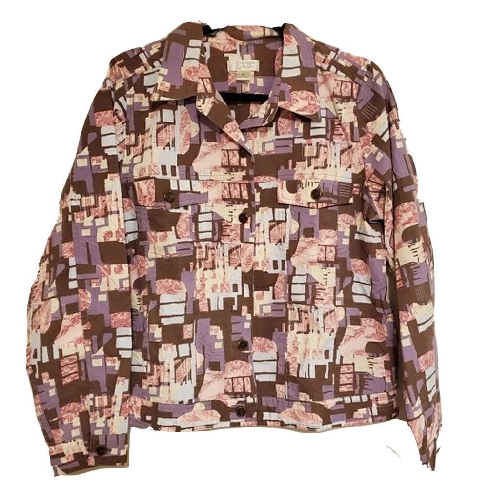 12) Christopher & Banks Womens Jacket Medium Brown Pink Lightweight Shacket - Picture 1 of 2